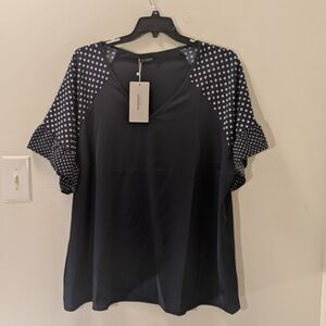BloomChic Navy and White Polka Dot Sleeve Blouse